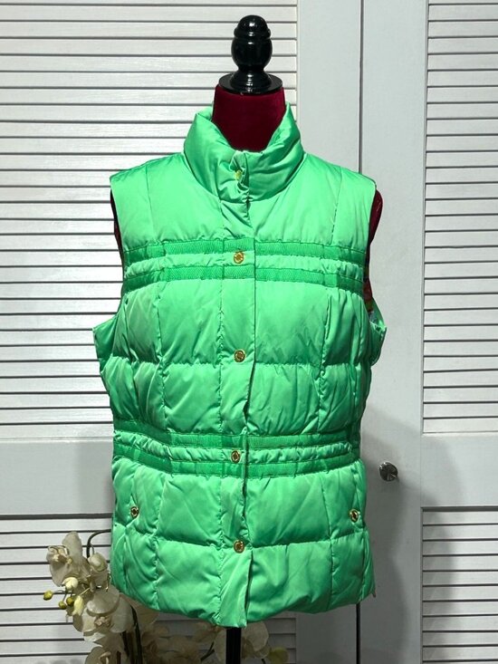 Lilly Pulitzer Jackets & Blazers - Lilly Pulitzer Kate Green Zip Snap Up Puffer Vest Preppy Gorpcore Size L 3046